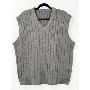 Yale University Cable Knit Sweater Vest L Bulldog Preppy Academia Handsome Dan